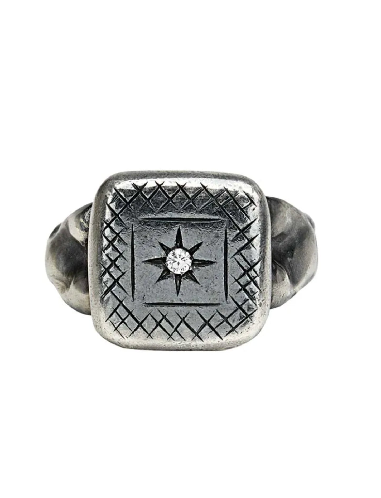 Luxury Bottega Veneta Men's Cubic Zirconia Studded Silver Ring