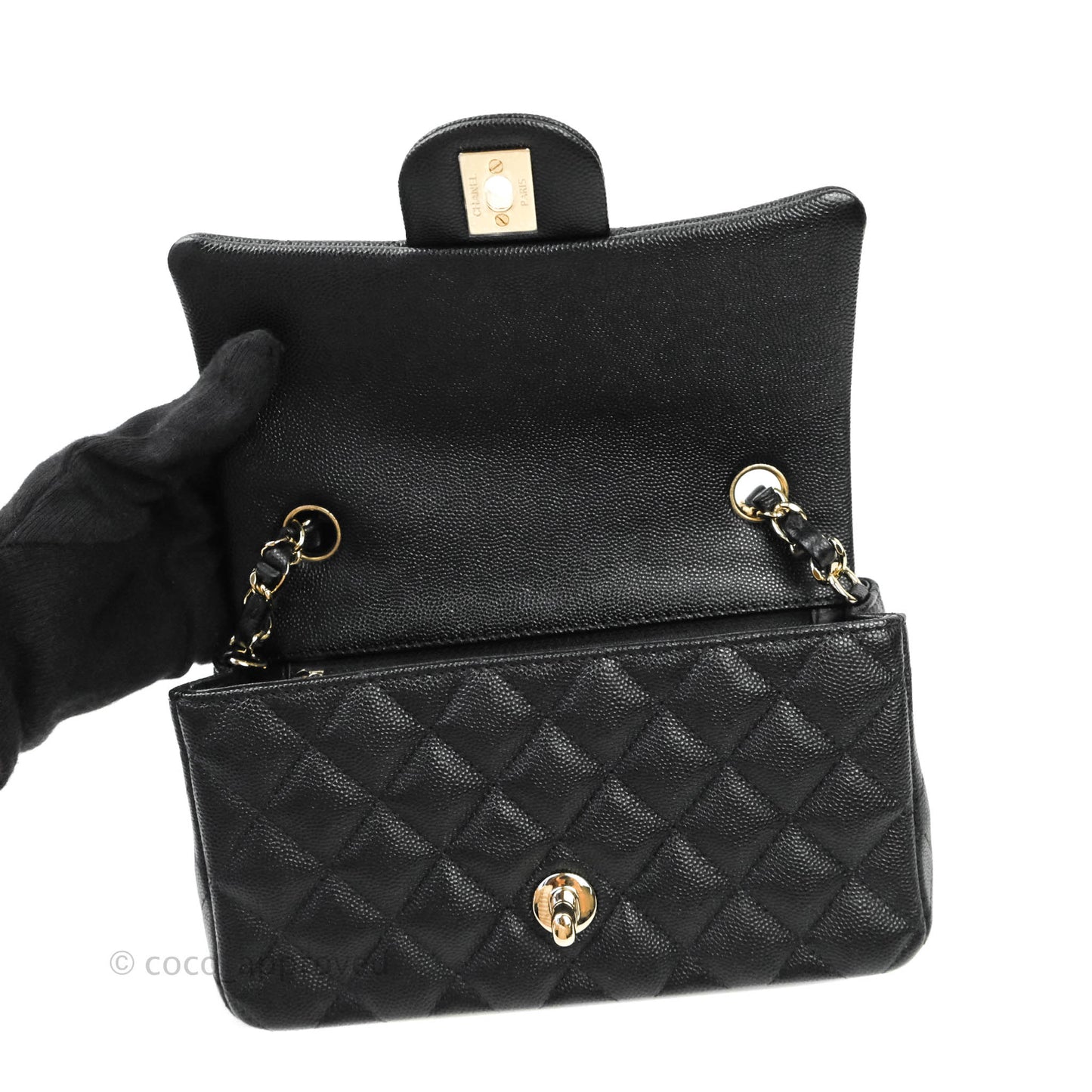 Chanel Classic Quilted Mini Rectangular Flap Black Caviar Gold Hardware 18B