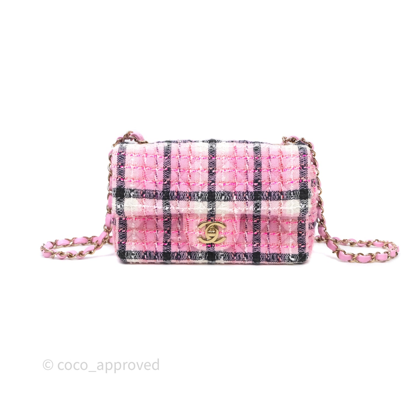 Chanel Quilted Mini Rectangular Flap Pink Tweed Gold Hardware