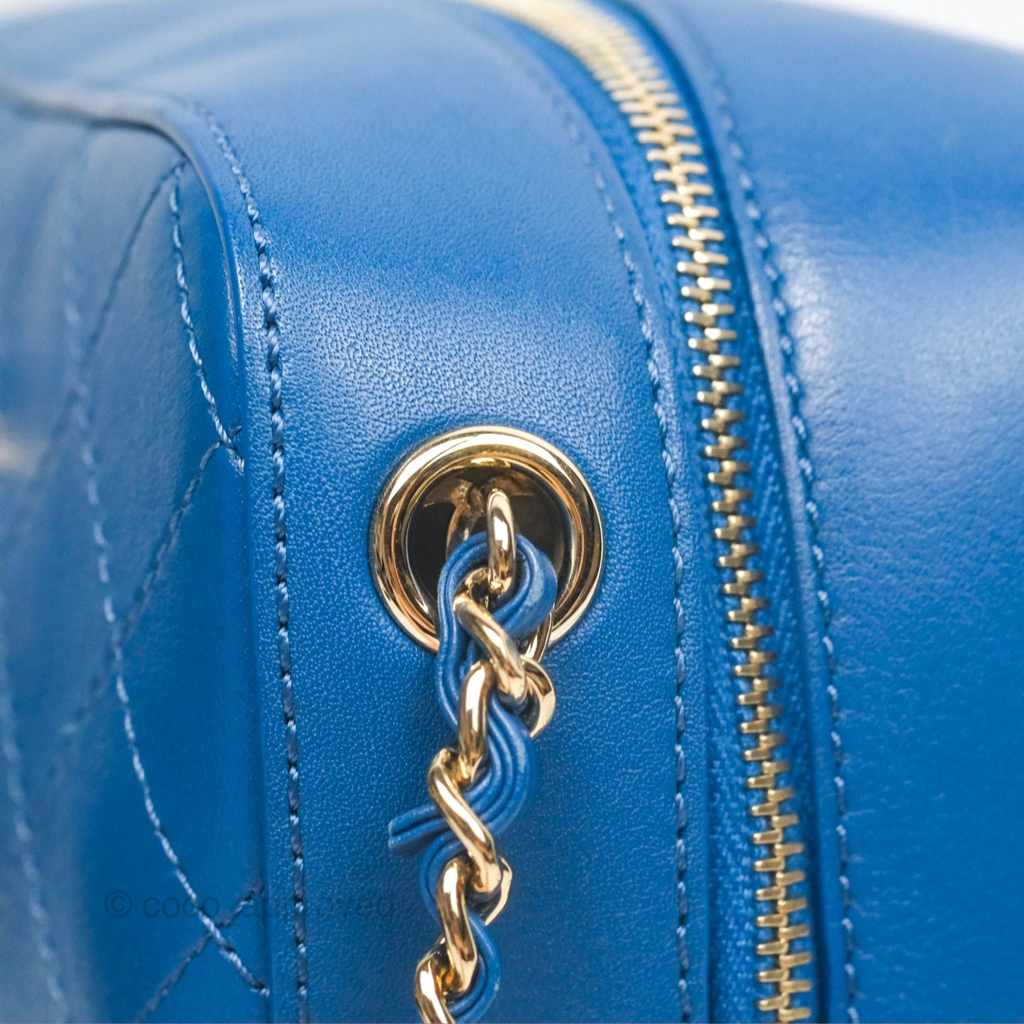 Chanel Stitched Camera Case Bag Blue Calfskin Gold Hardware