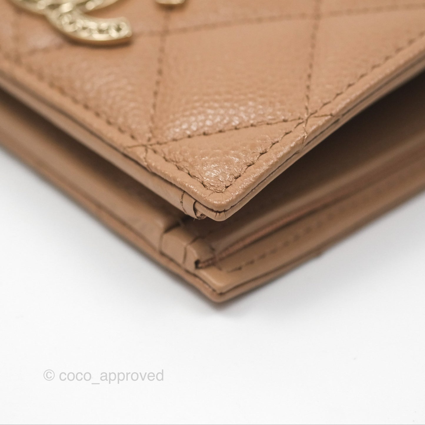 Chanel Short Wallet Beige Caviar Gold Hardware 22K