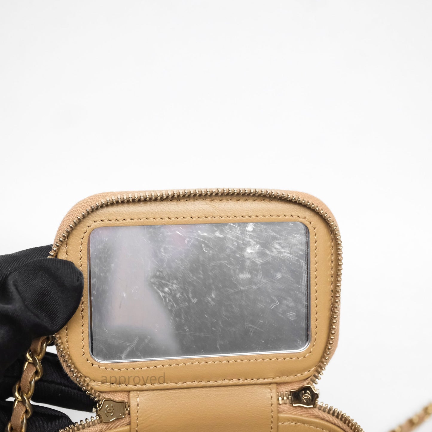 Chanel Mini Metal Top Handle Vanity With Chain Dark Beige Lambskin Aged Gold Hardware