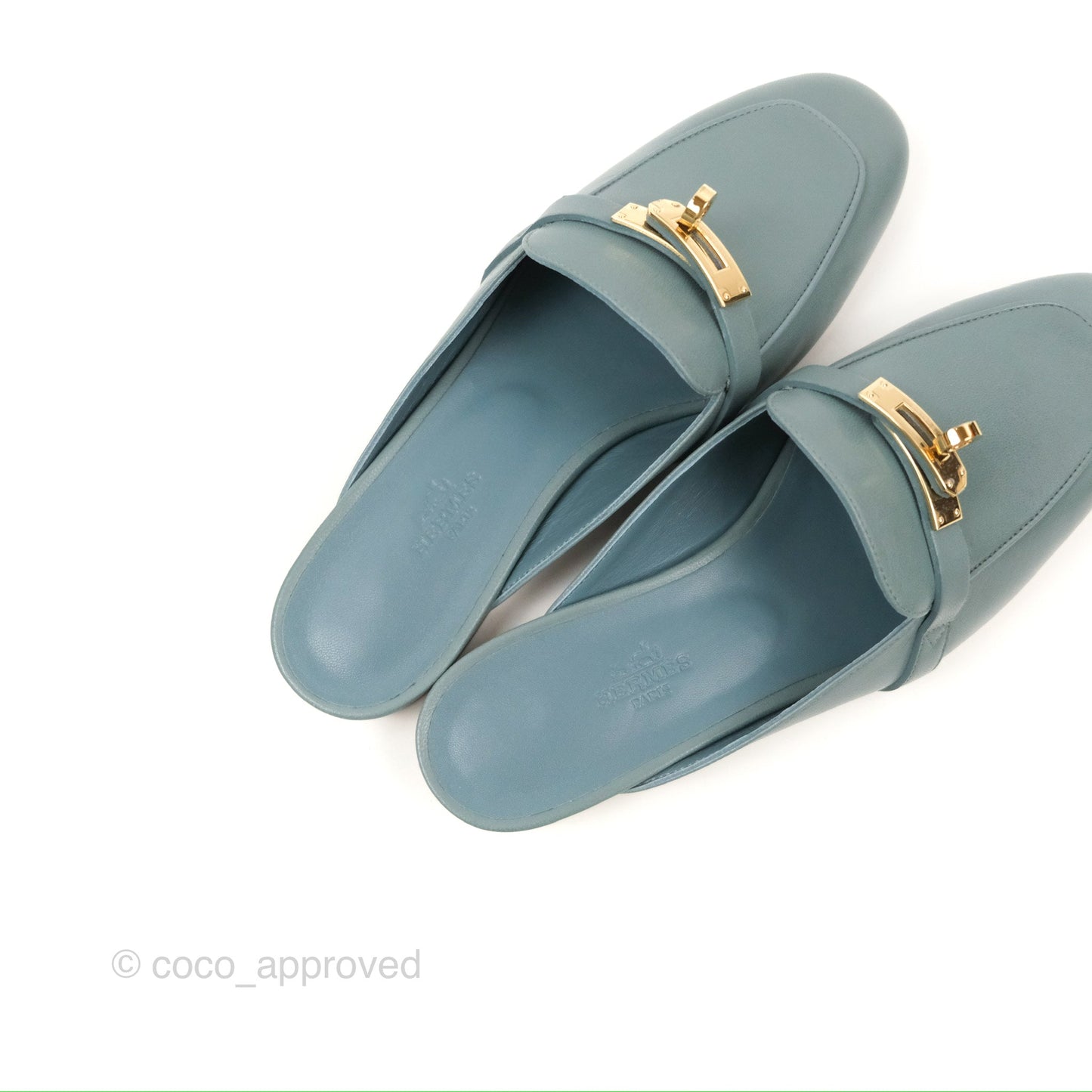 Hermès Oz Mules Bleu Pinede Calfskin Gold Hardware Size 37.5