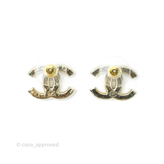 Chanel CC Pearl Earrings Gold Tone 21P