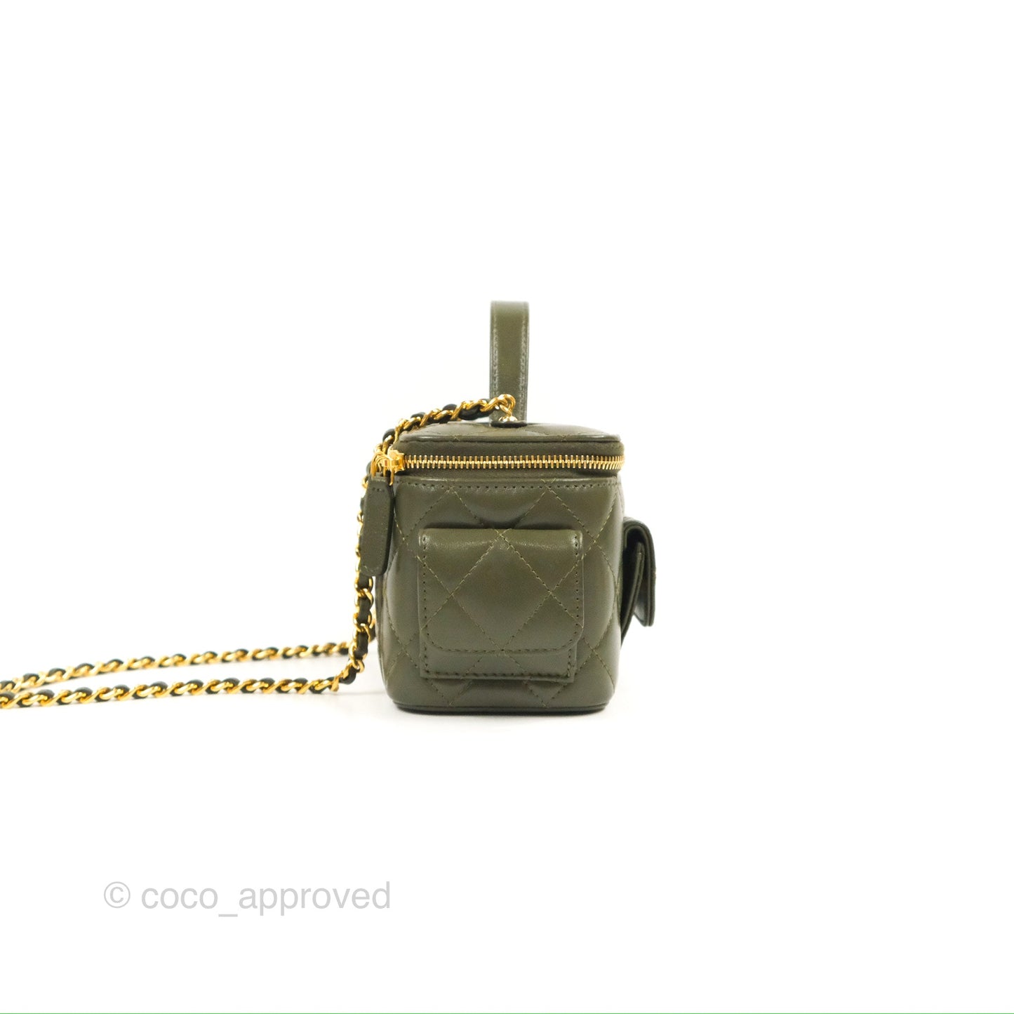 Chanel Cargo Pocket Top Handle Vanity with Chain Khaki Green Lambskin 22K
