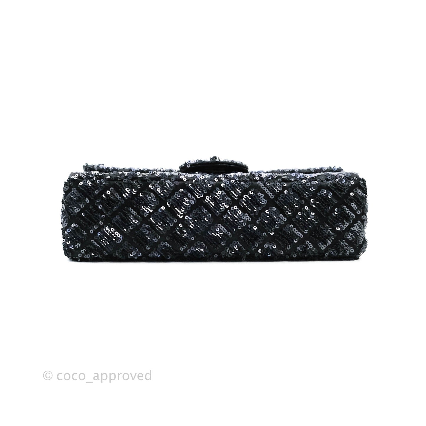 Chanel Quilted Medium Satin Sequin Single Flap Navy Black Gun Metal