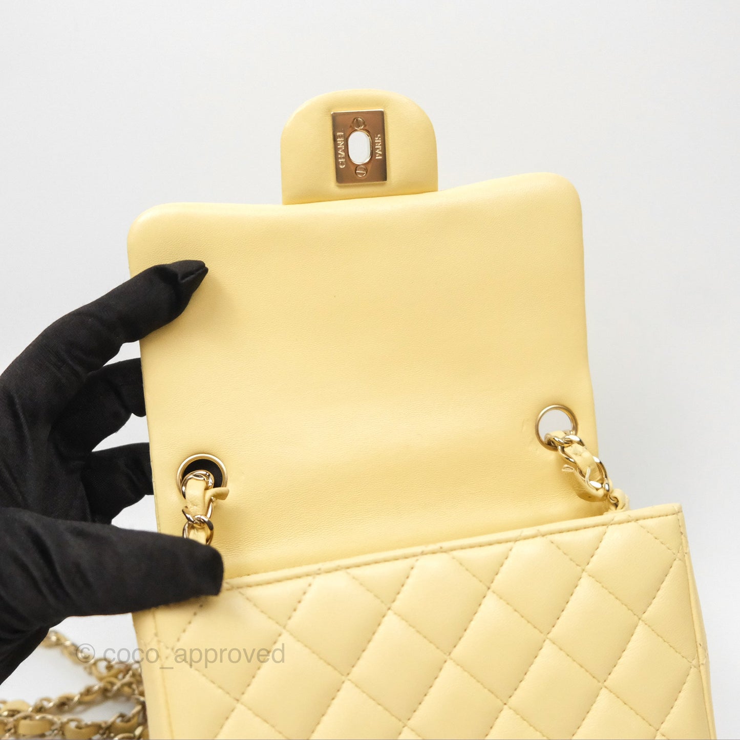 Chanel Mini Square Quilted Yellow Lambskin Gold Hardware