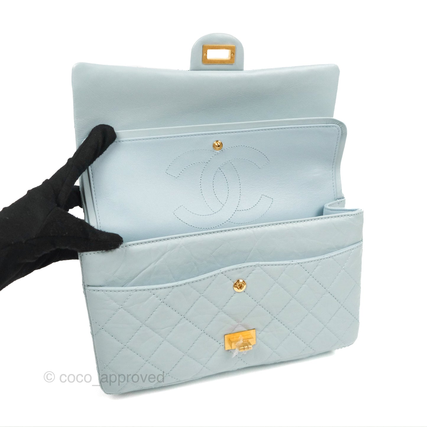 Chanel Reissue 226 Quilted Light Blue Aged Calfskin Gold Hardware