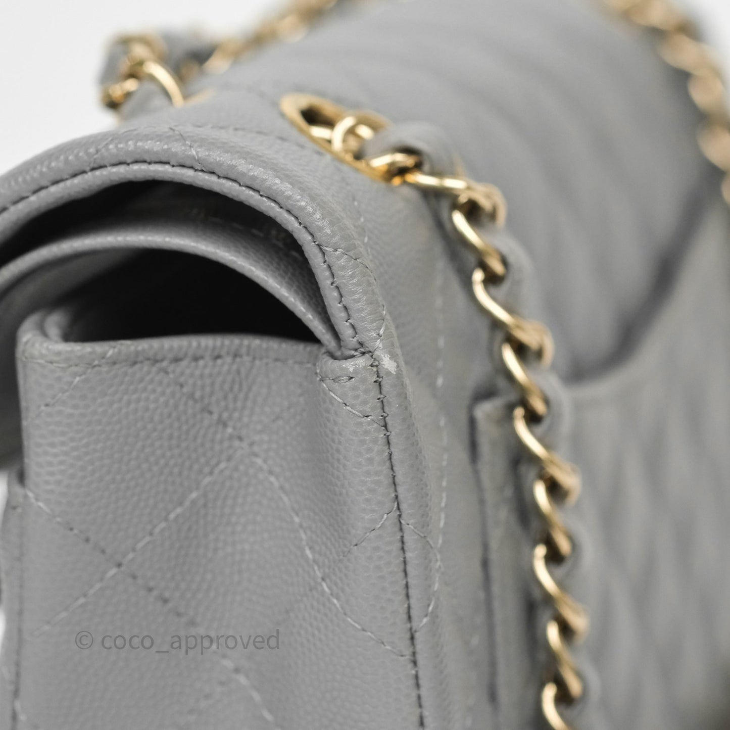 Chanel Small Classic Flap Quilted Grey Caviar Gold Hardware