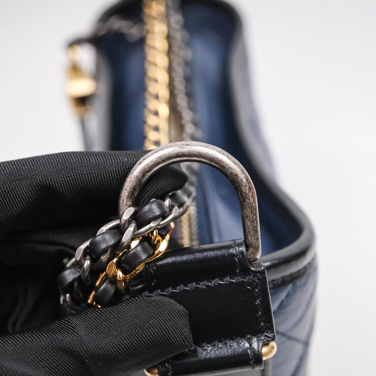 Chanel Quilted Small Gabrielle Hobo Navy Black Aged Calfskin Mixed Hardware