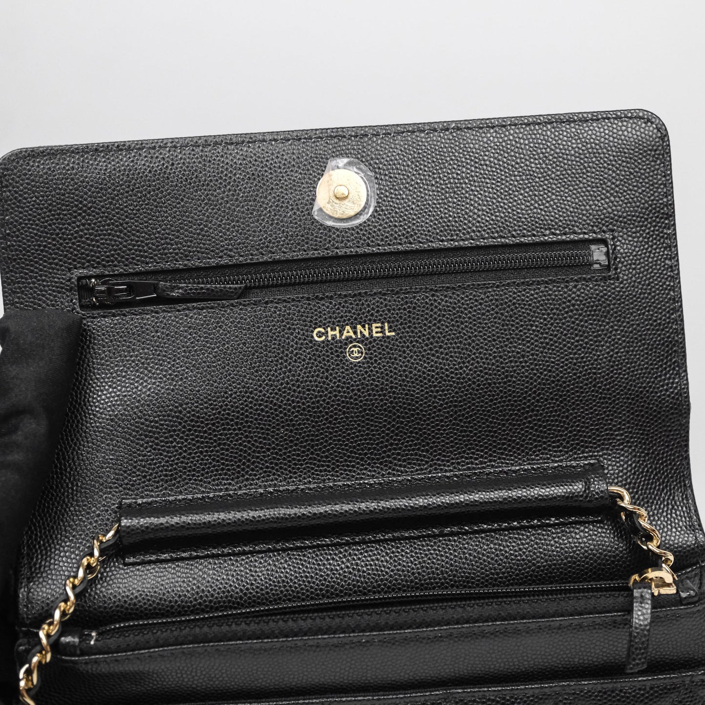 Chanel Quilted WOC with Charms Black Caviar Gold Hardware