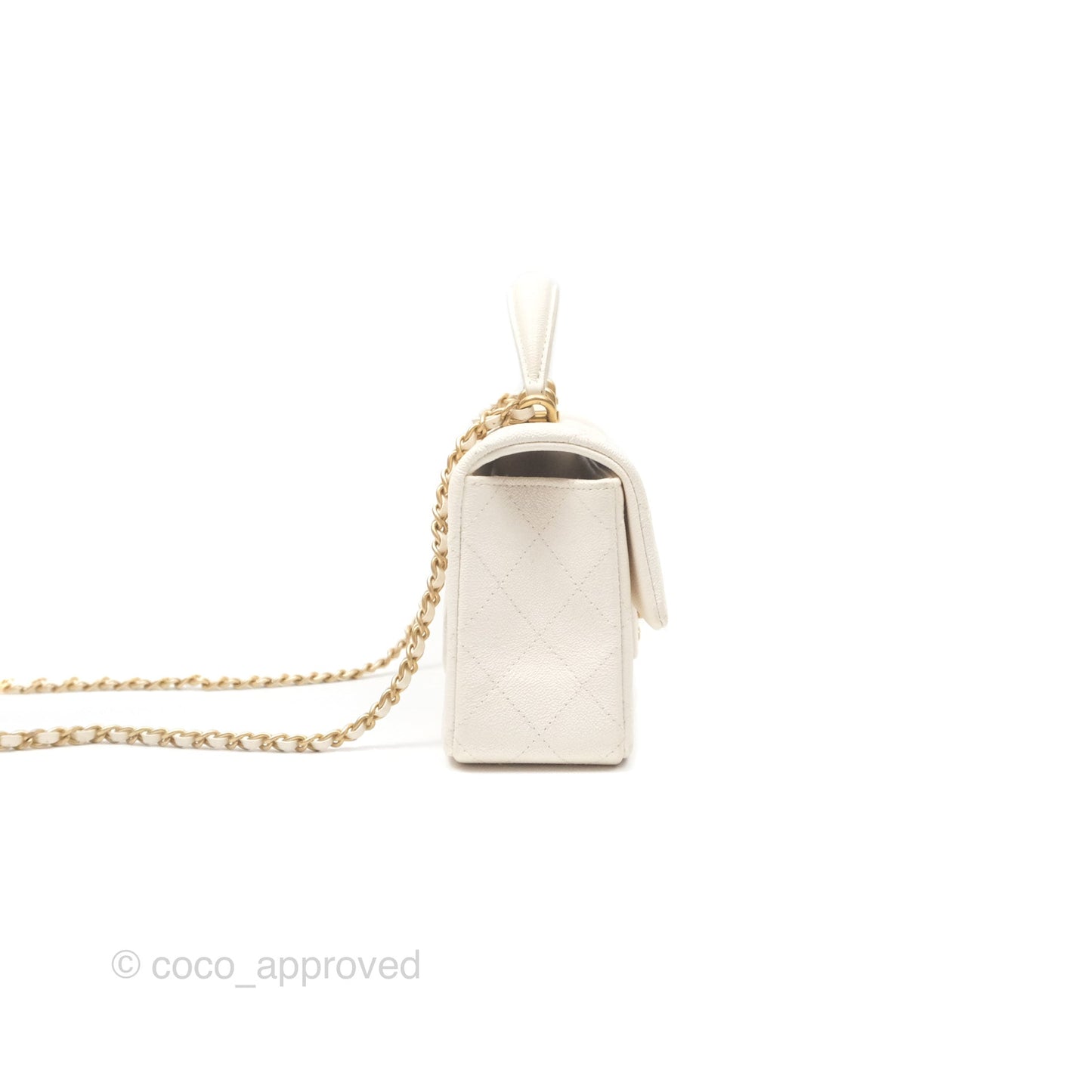 Chanel Top Handle Mini Rectangular Flap Bag Ivory White Caviar Aged Gold Hardware