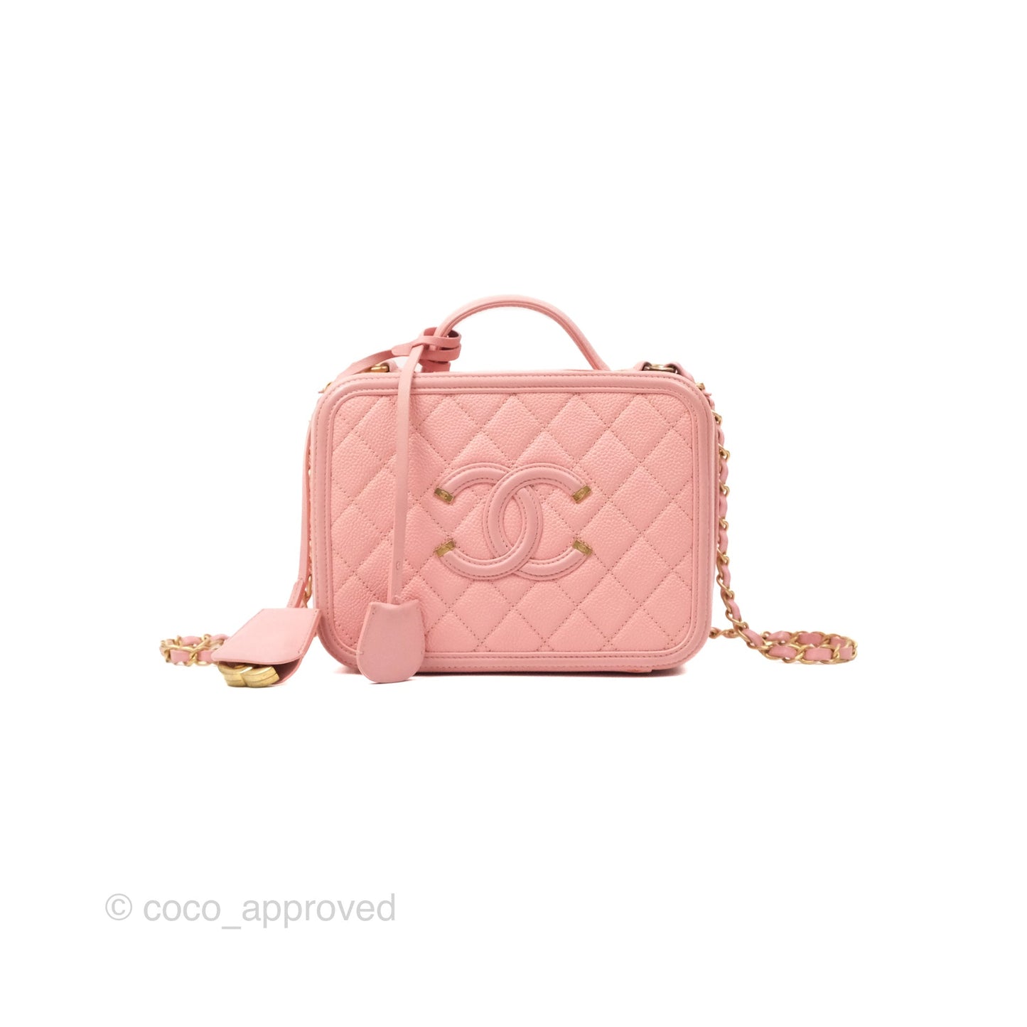 Chanel Quilted Medium CC Filigree Vanity Case Pink Caviar Gold Hardware