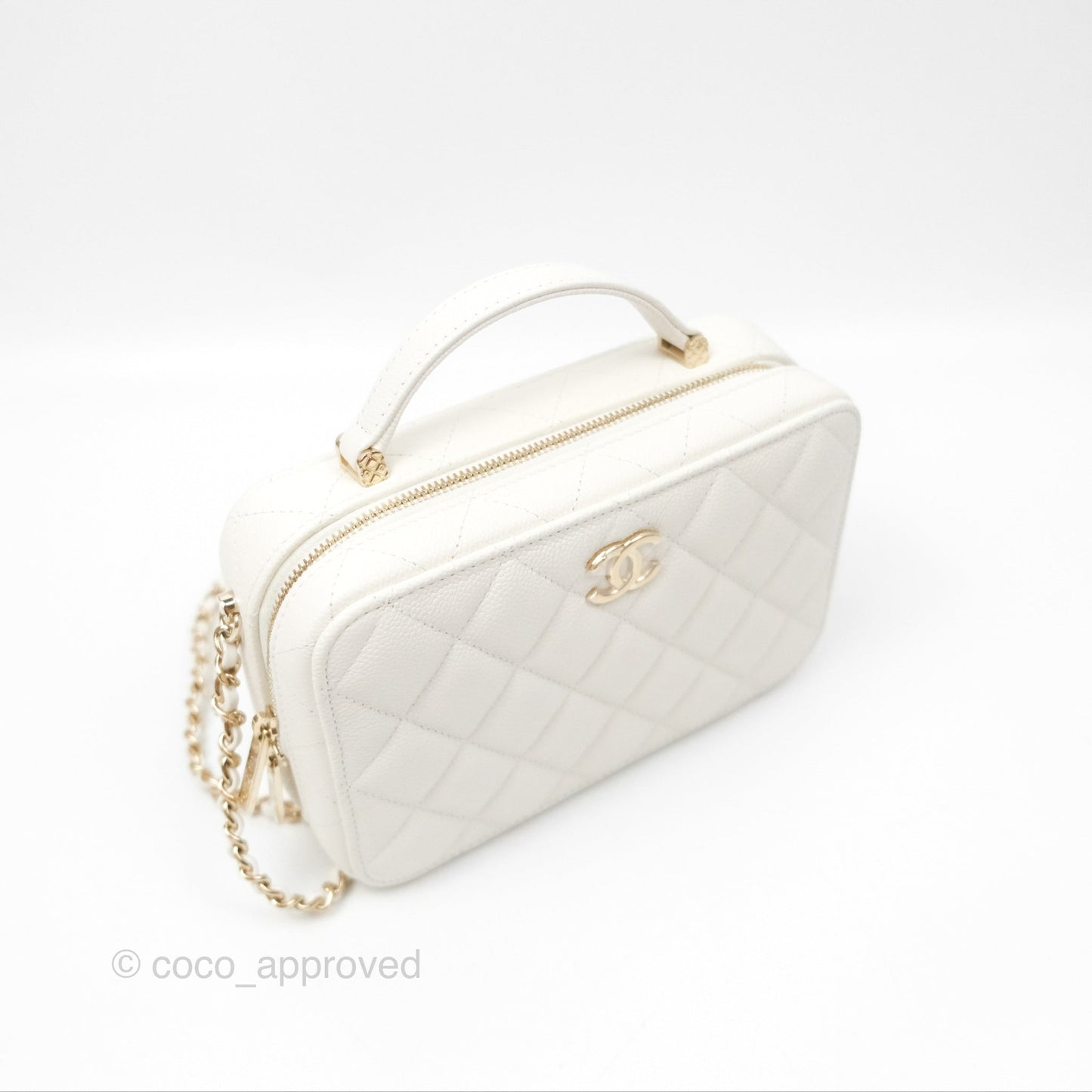 Chanel Quilted Top Handle Vanity White Caviar Gold Hardware