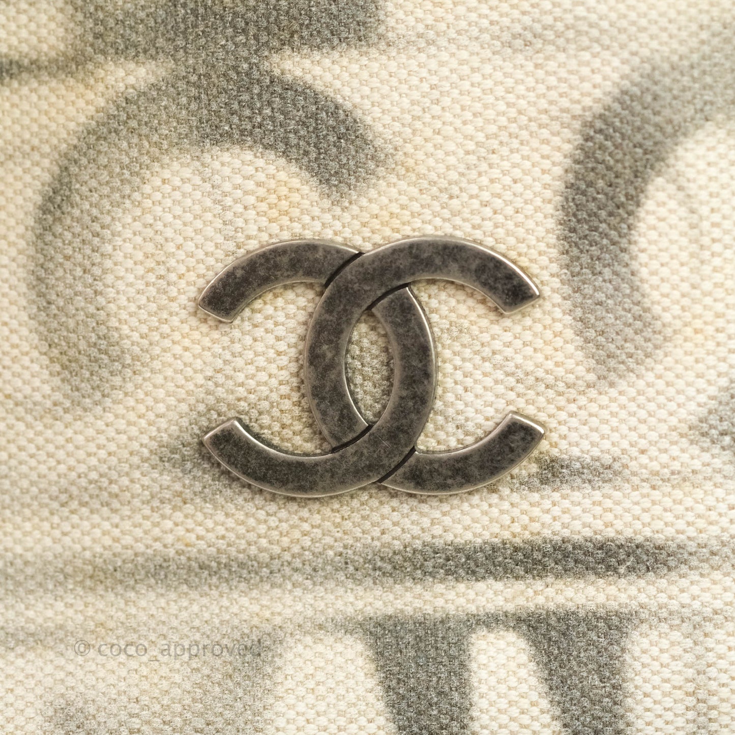 Chanel Print Fabric Tote Ruthenium Hardware