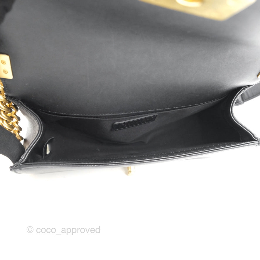 Chanel Quilted Medium Boy Black Calfskin Aged Gold Hardware