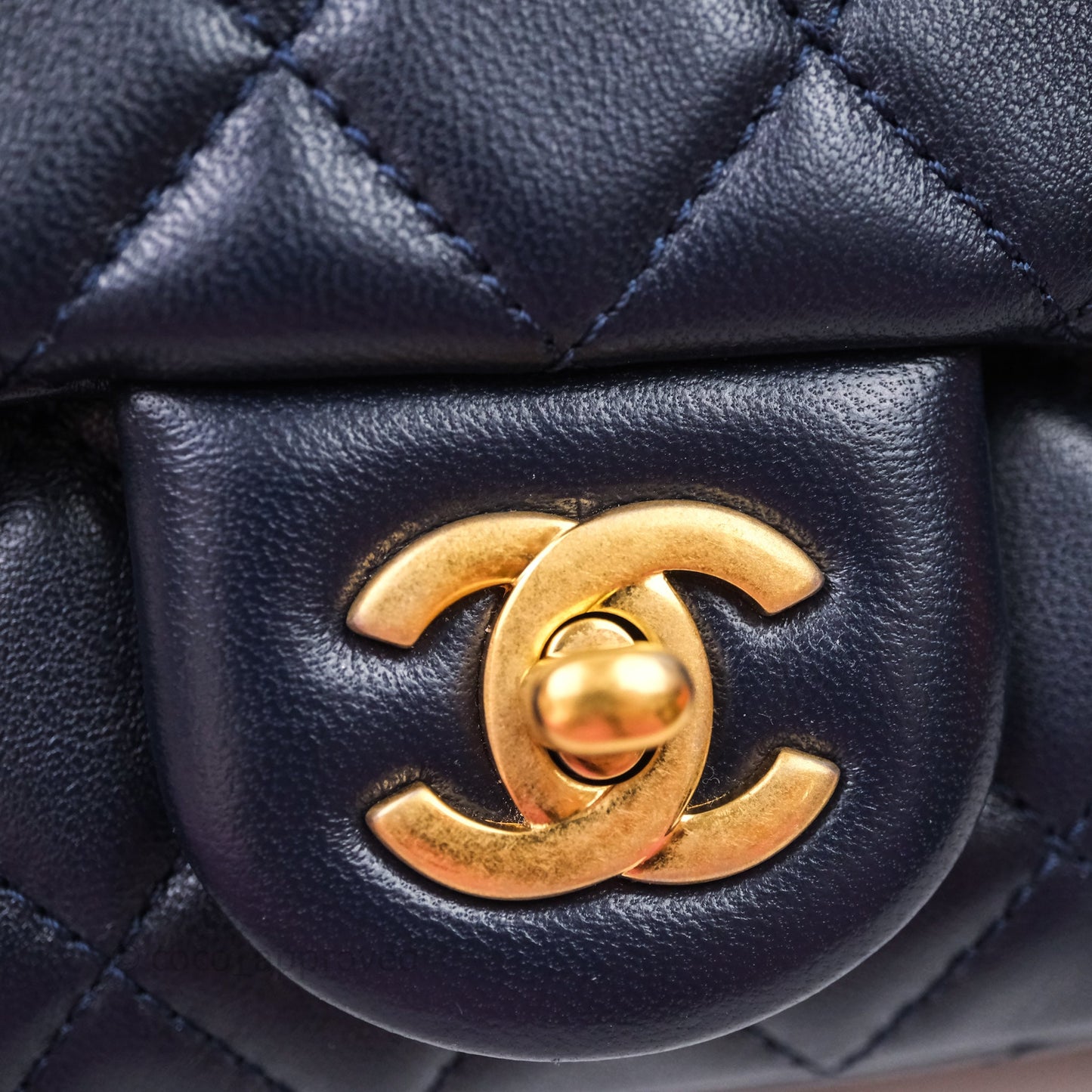 Chanel Mini Rectangular Pearl Crush Navy Lambskin Aged Gold Hardware