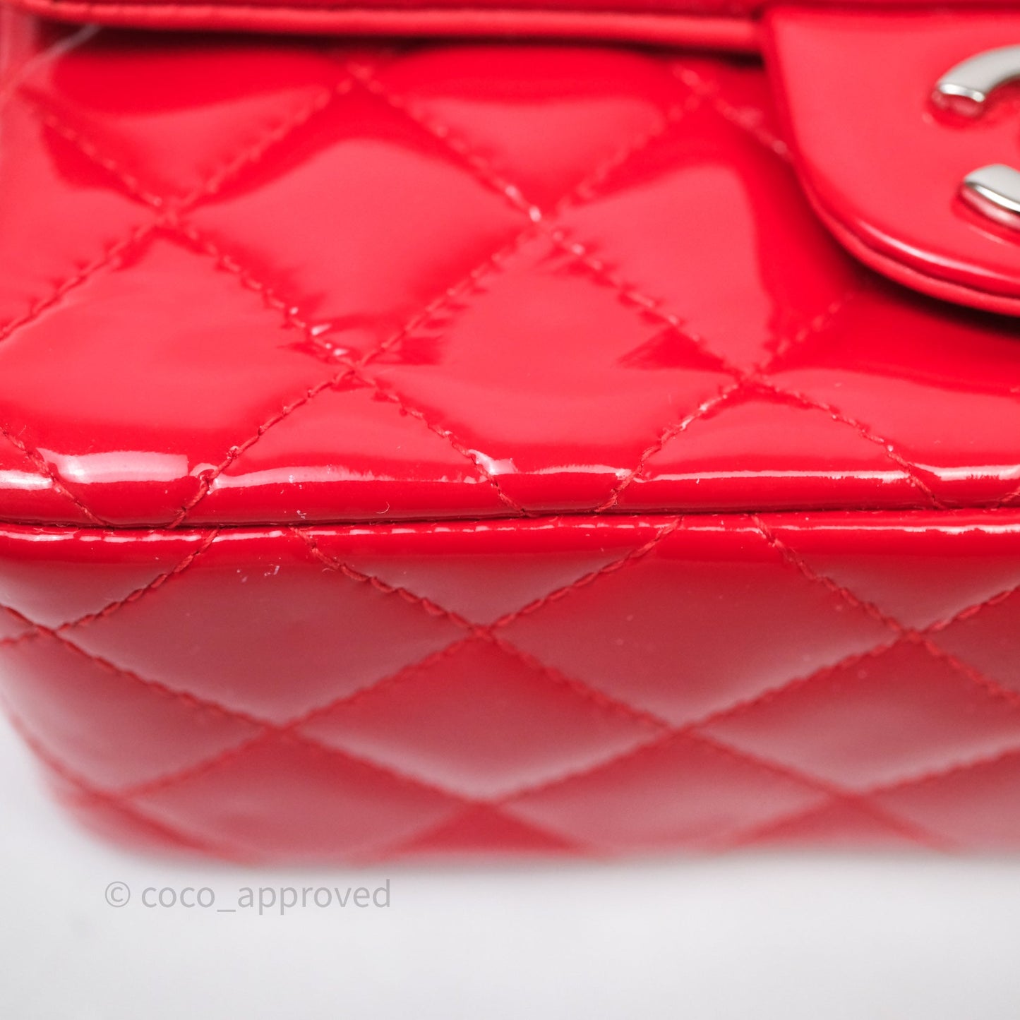 Chanel Mini Rectangular Quilted Red Patent Silver Hardware