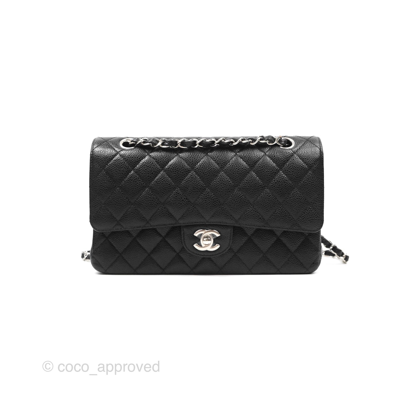 Chanel Classic M/L Medium Flap Quilted Black Caviar Silver Hardware