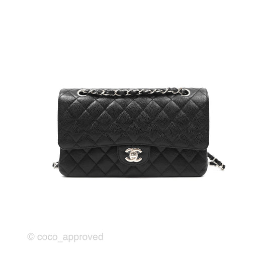 Chanel Classic M/L Medium Flap Quilted Black Caviar Silver Hardware