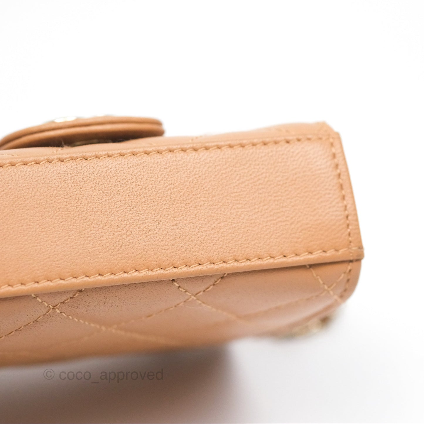 Chanel Mini Handle Clutch With Chain Caramel Lambskin Gold Hardware