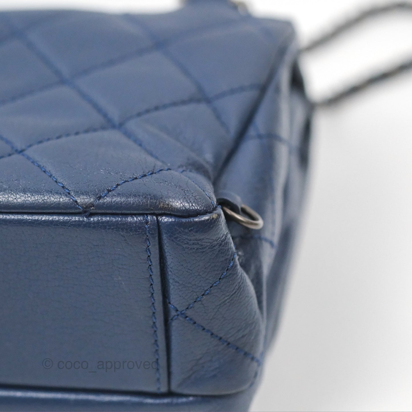 Chanel Quilted Small Double Carry Waist Chain Flap Dark Blue Shiny Goatskin