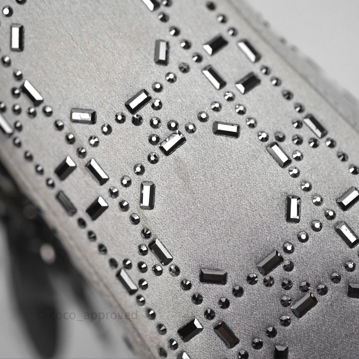 Christian Dior Mini Lady Dior Bag Grey Strass Cannage Satin Silver Hardware