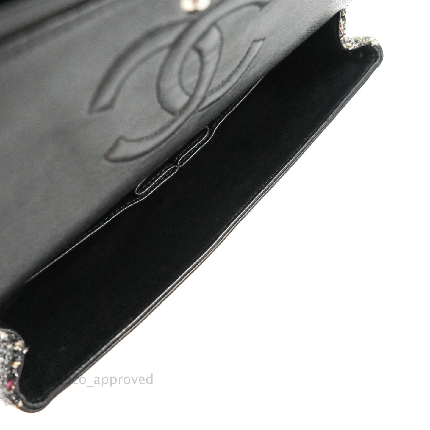 Chanel Classic M/L Medium Double Flap Black Tweed Gun Metal