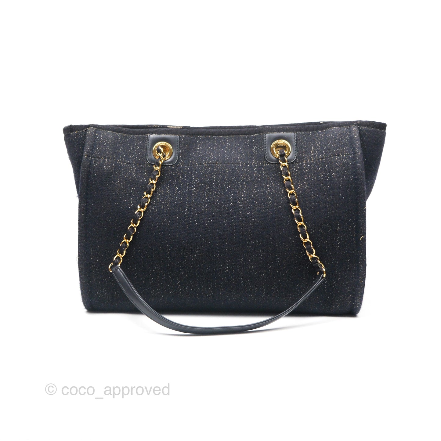 Chanel Medium Deauville Tote Navy Glitter Canvas Gold Hardware