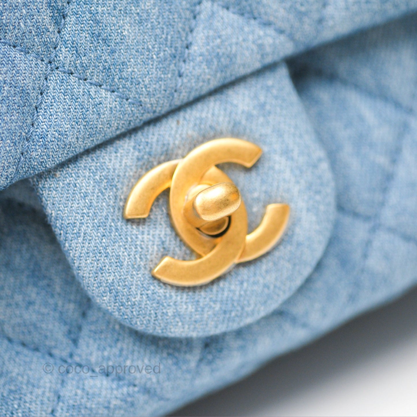 Chanel Mini Square Pearl Crush Quilted Denim Aged Gold Hardware