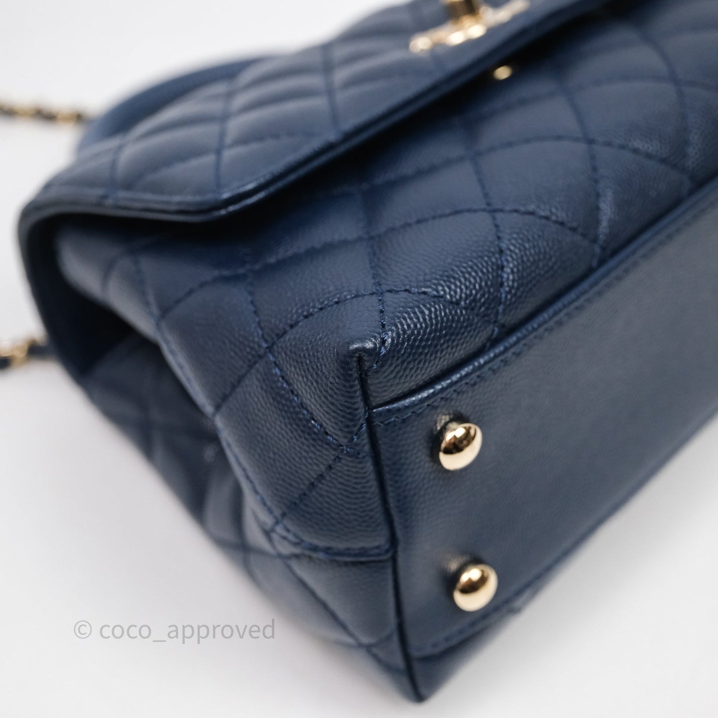 Chanel Small Coco Handle Navy Caviar Gold Hardware Lizard Handle