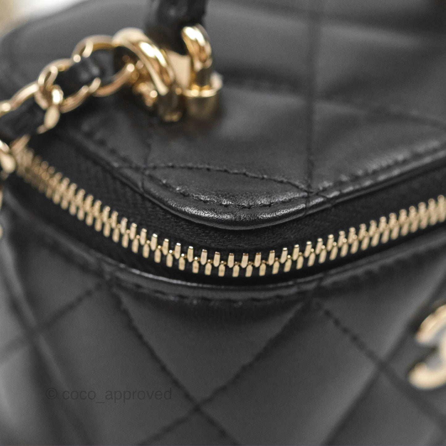 Chanel Mini Top Handle Vanity With Chain Black Lambskin Gold Hardware