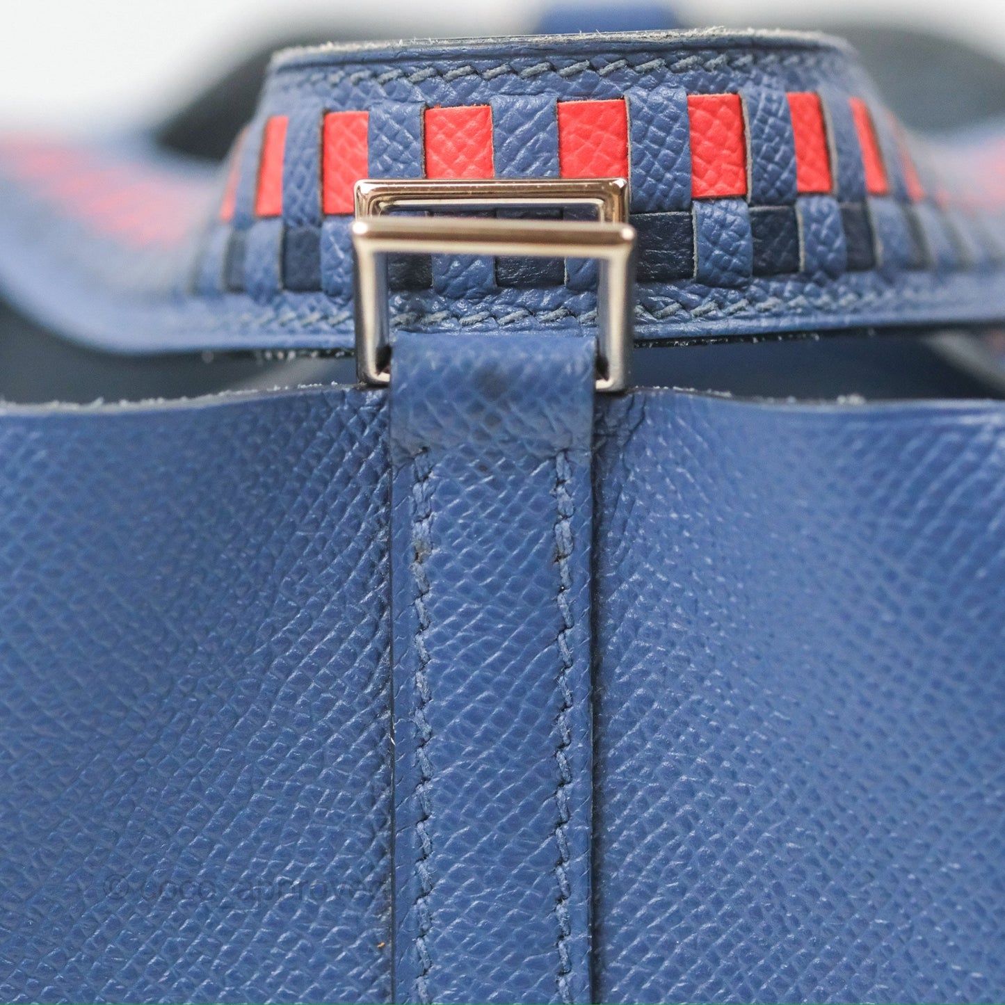 Hermès Tressage De Cuir Picotin Lock 18 Bleu Encre/Brique/Black Epsom Palladium Hardware