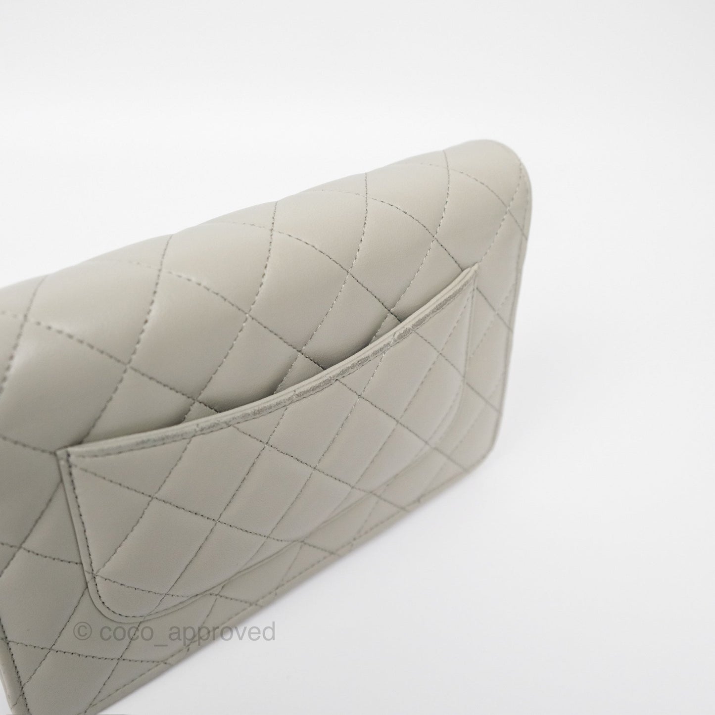 Chanel Classic Quilted Wallet on Chain WOC Light Grey Lambskin Gold Hardware