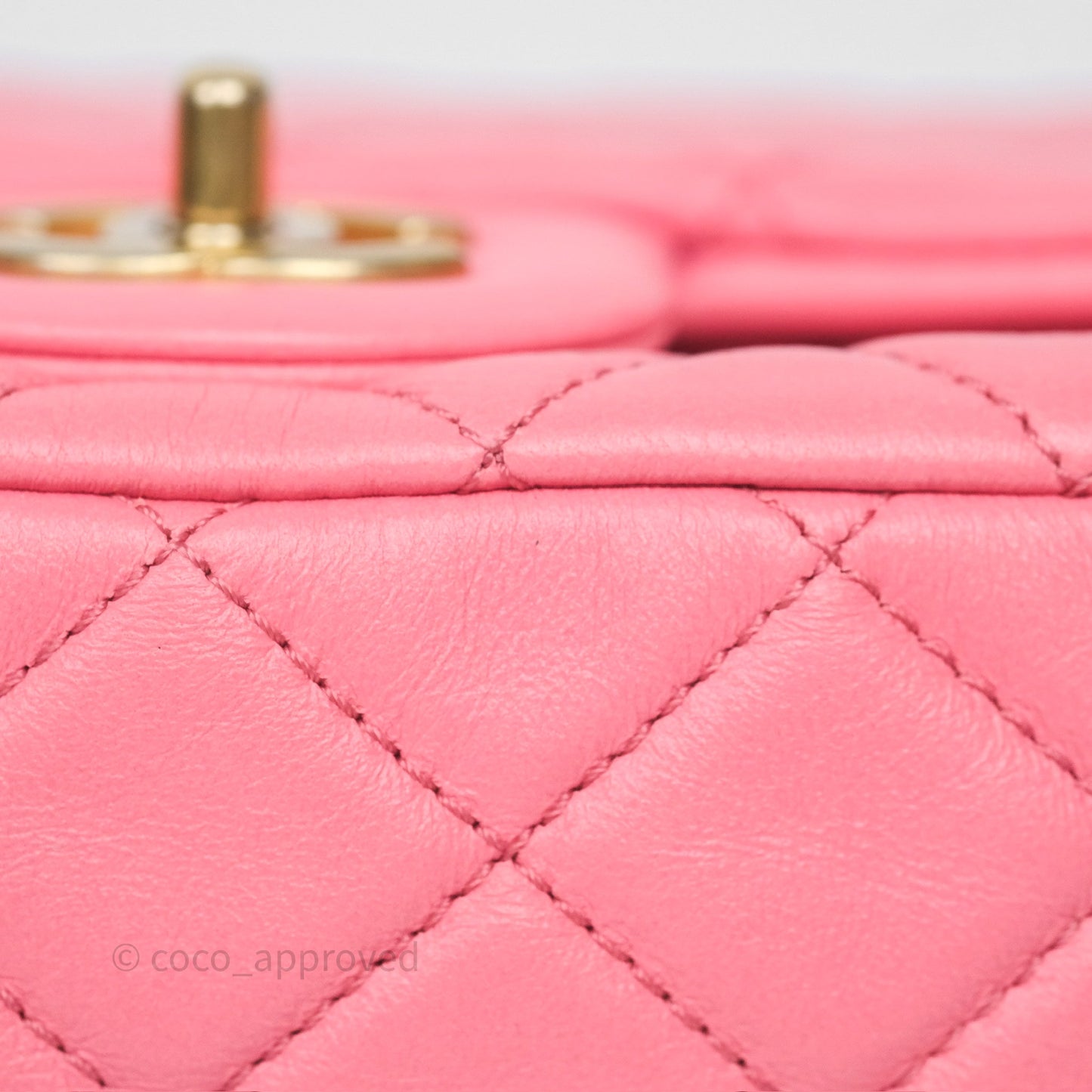 Chanel Pearl Crush Mini Square Quilted Pink Lambskin Aged Gold Hardware