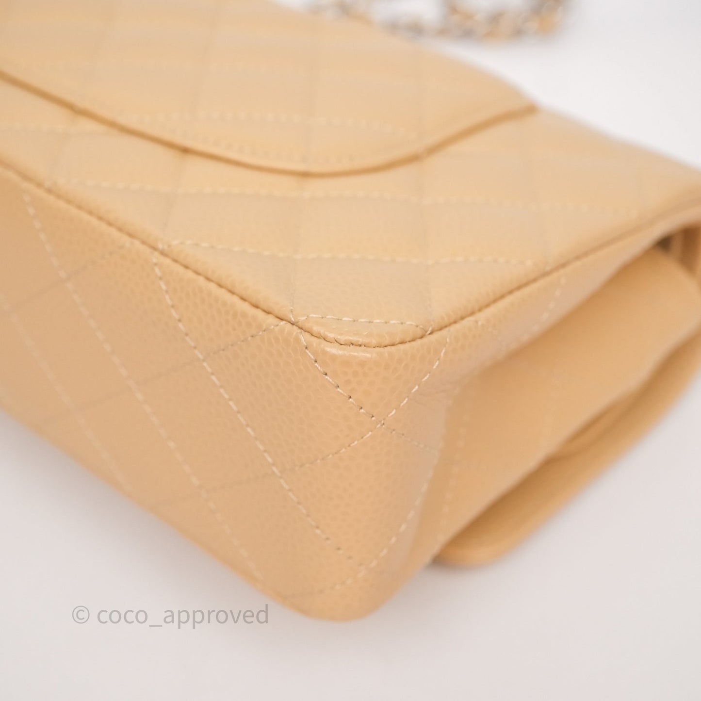 Chanel Classic M/L Medium Flap Quilted Beige Caviar Silver Hardware
