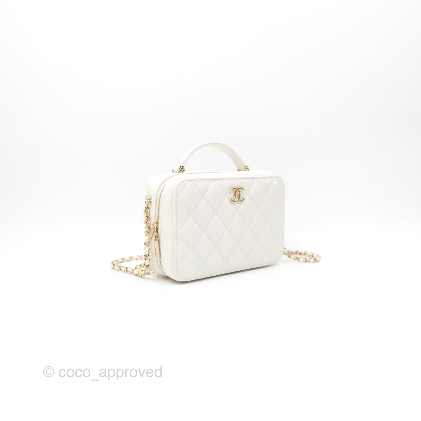 Chanel Quilted Top Handle Vanity White Caviar Gold Hardware