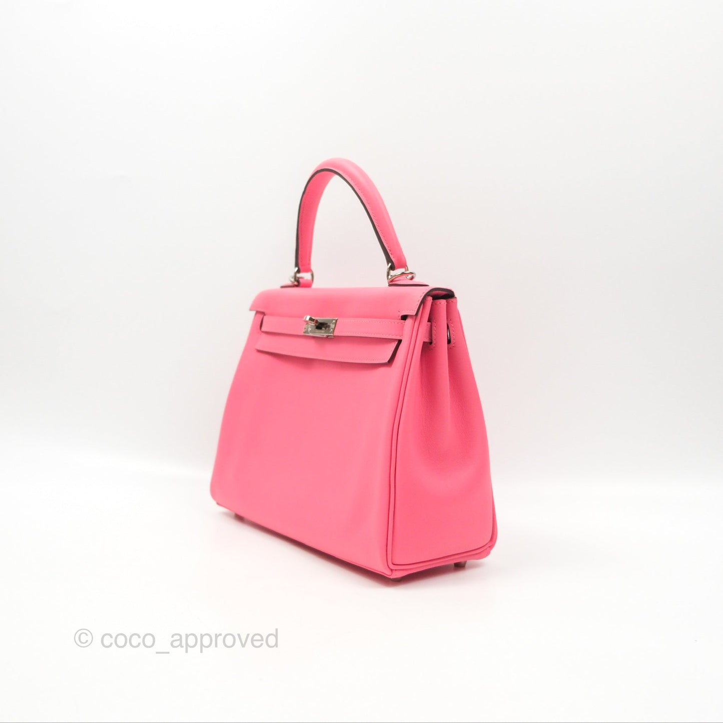 Hermès Retourne Kelly 25 Rose Azalee Swift Palladium Hardware