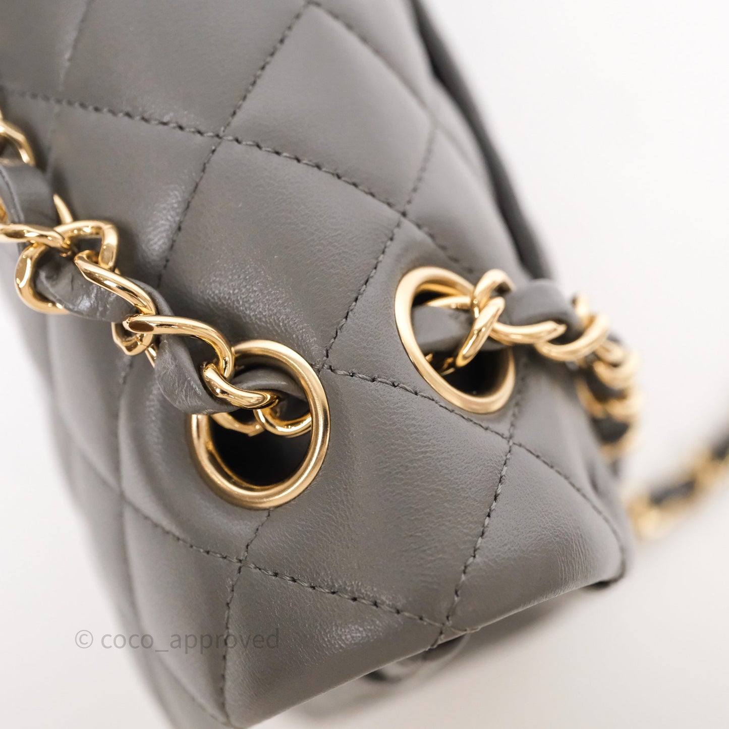 Chanel Small Quilted Classic Flap Grey Lambskin Light Gold Hardware