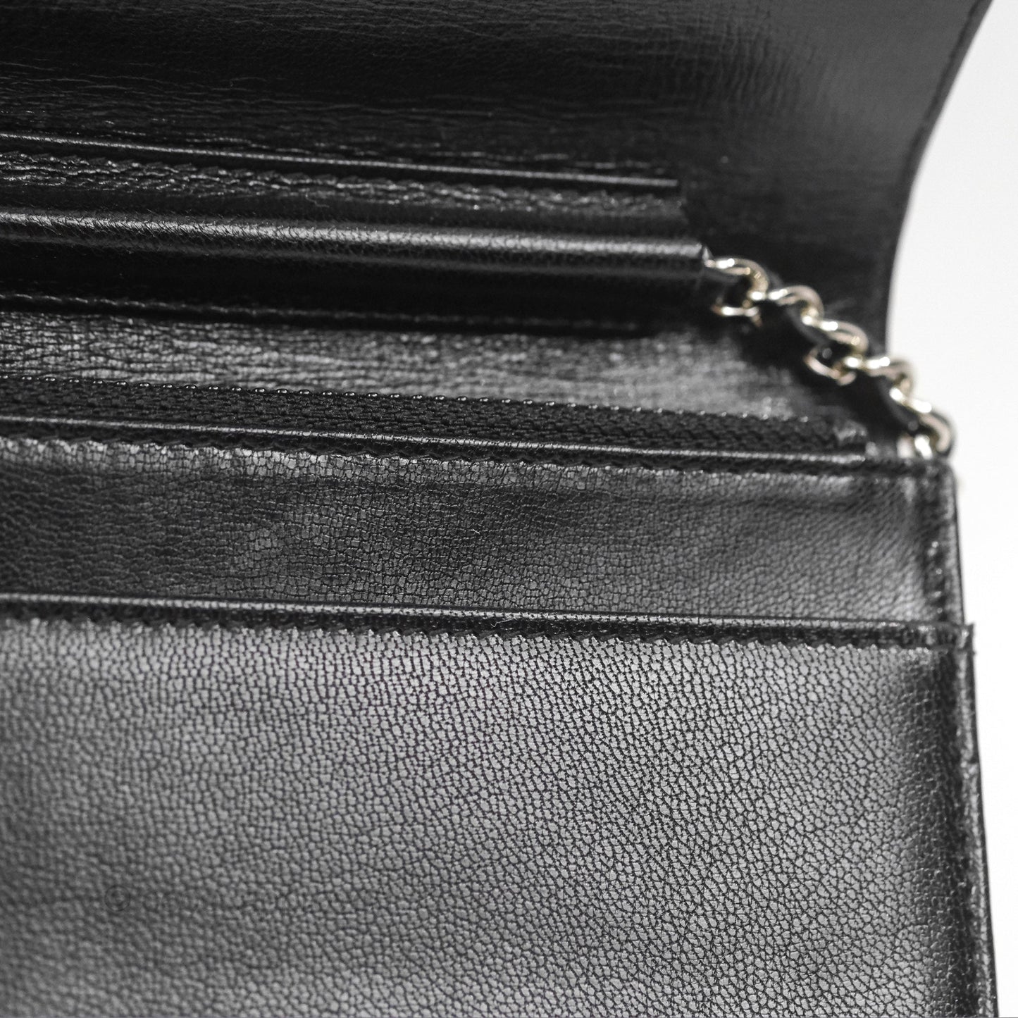 Chanel Diamond CC Wallet On Chain WOC Black Goatskin Silver Hardware