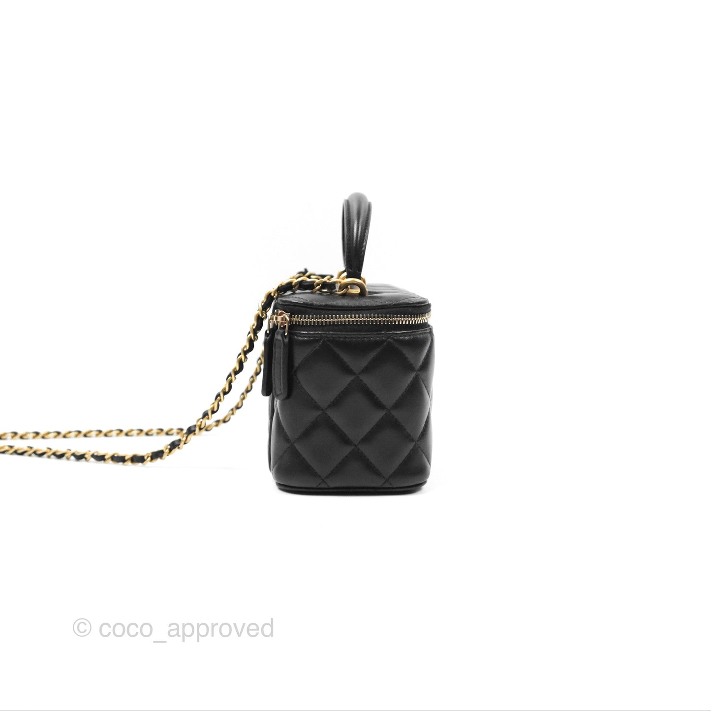 Chanel Vanity Rectangular Top Handle Black Lambskin Gold Hardware