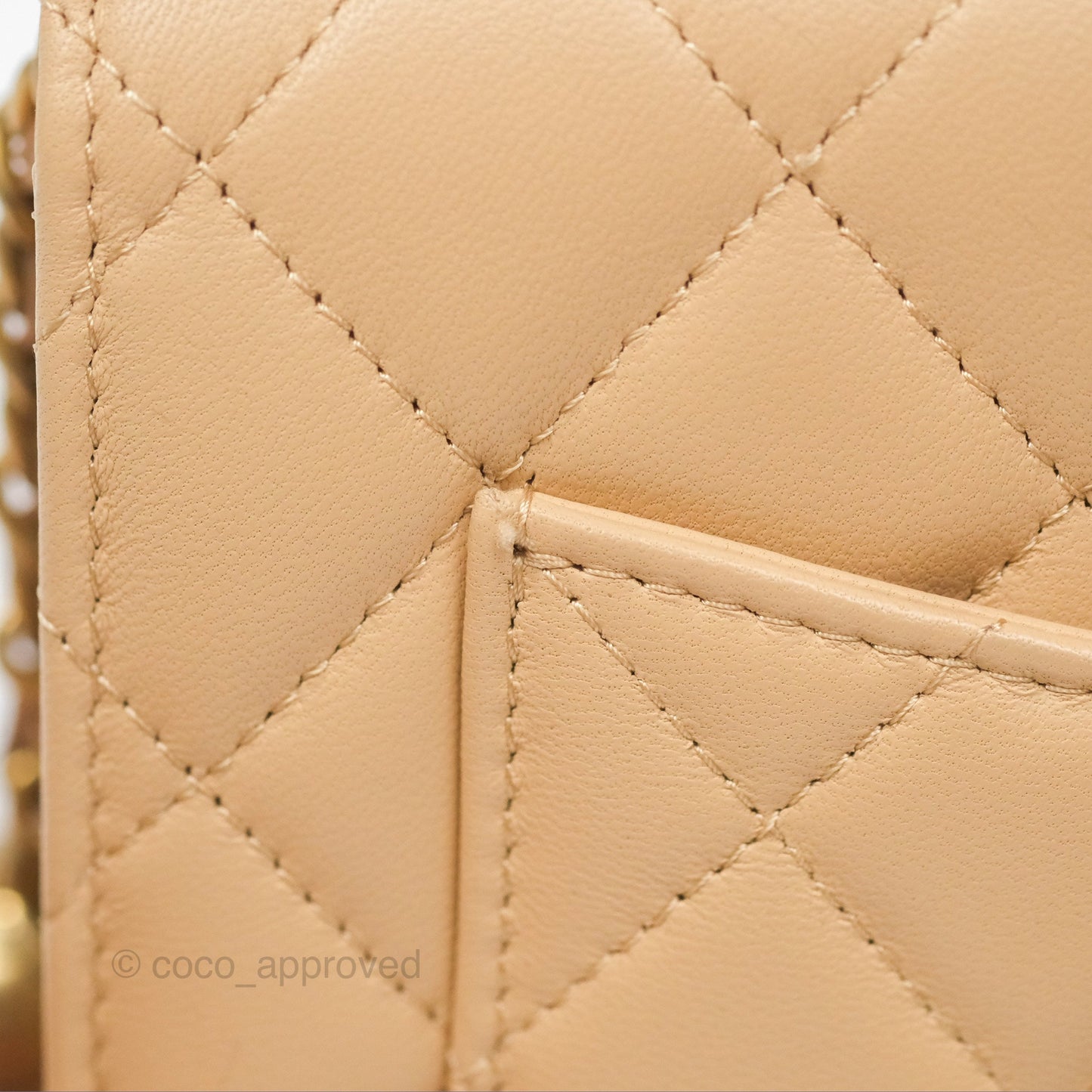 Chanel Quilted Pearl Crush Wallet on Chain WOC Beige Lambskin Aged Gold Hardware