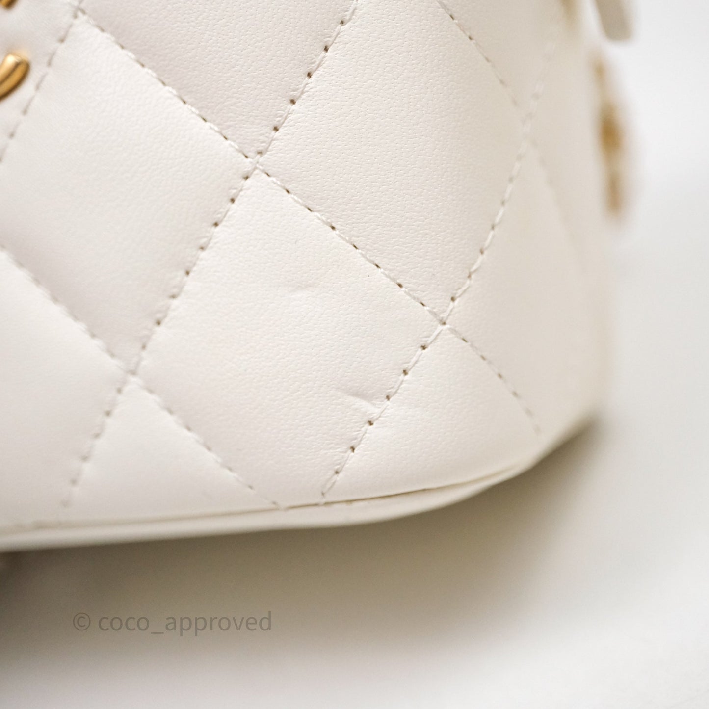 Chanel Quilted Pearl Crush Mini Vanity With Chain Ivory White Lambskin Aged Gold Hardware