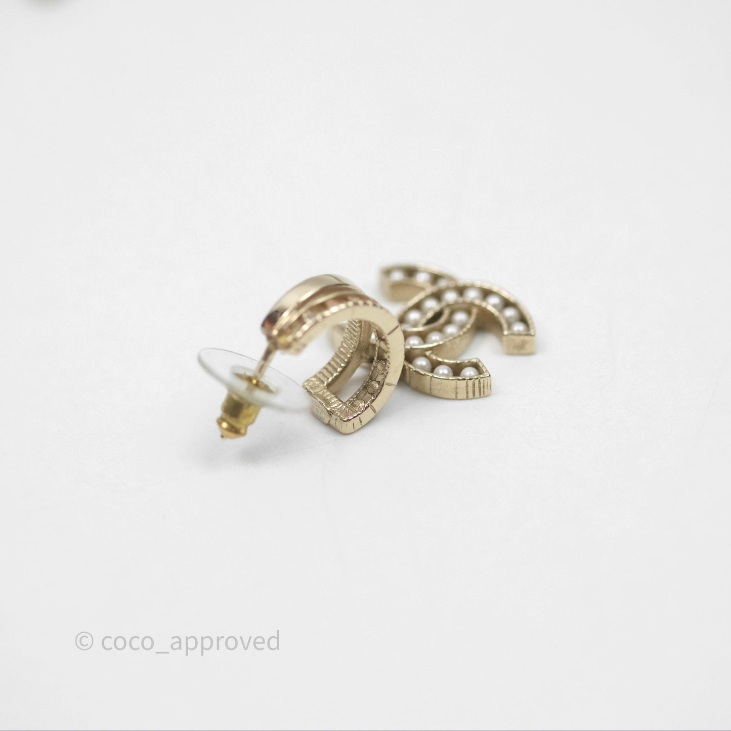 Chanel Pearl CC Crystal Double Hoop Earrings Gold Tone 21B