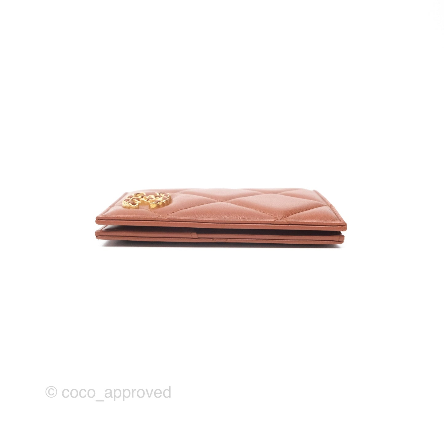 Chanel 19 Quilted Passport Holder Tan Lambskin Gold Hardware