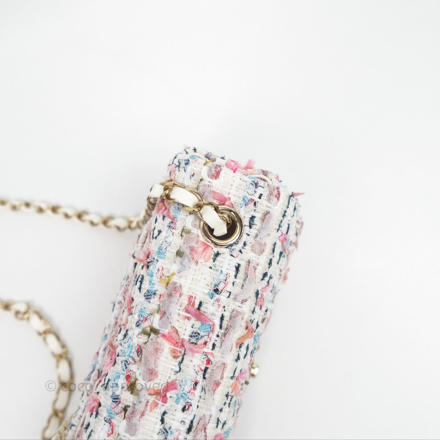 Chanel Tweed Quilted Mini Rectangular Flap Pink Tweed Gold Hardware 22K
