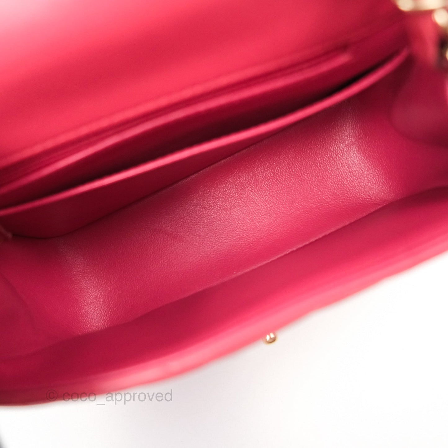 Chanel Mini Square Flap Chevron Dark Pink Lambskin Gold Hardware