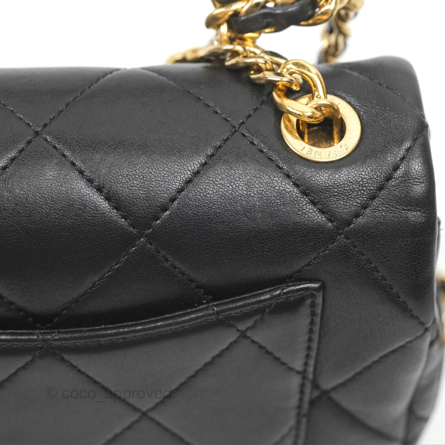 Chanel Mini Top Handle Flap Black Lambskin Aged Gold Hardware