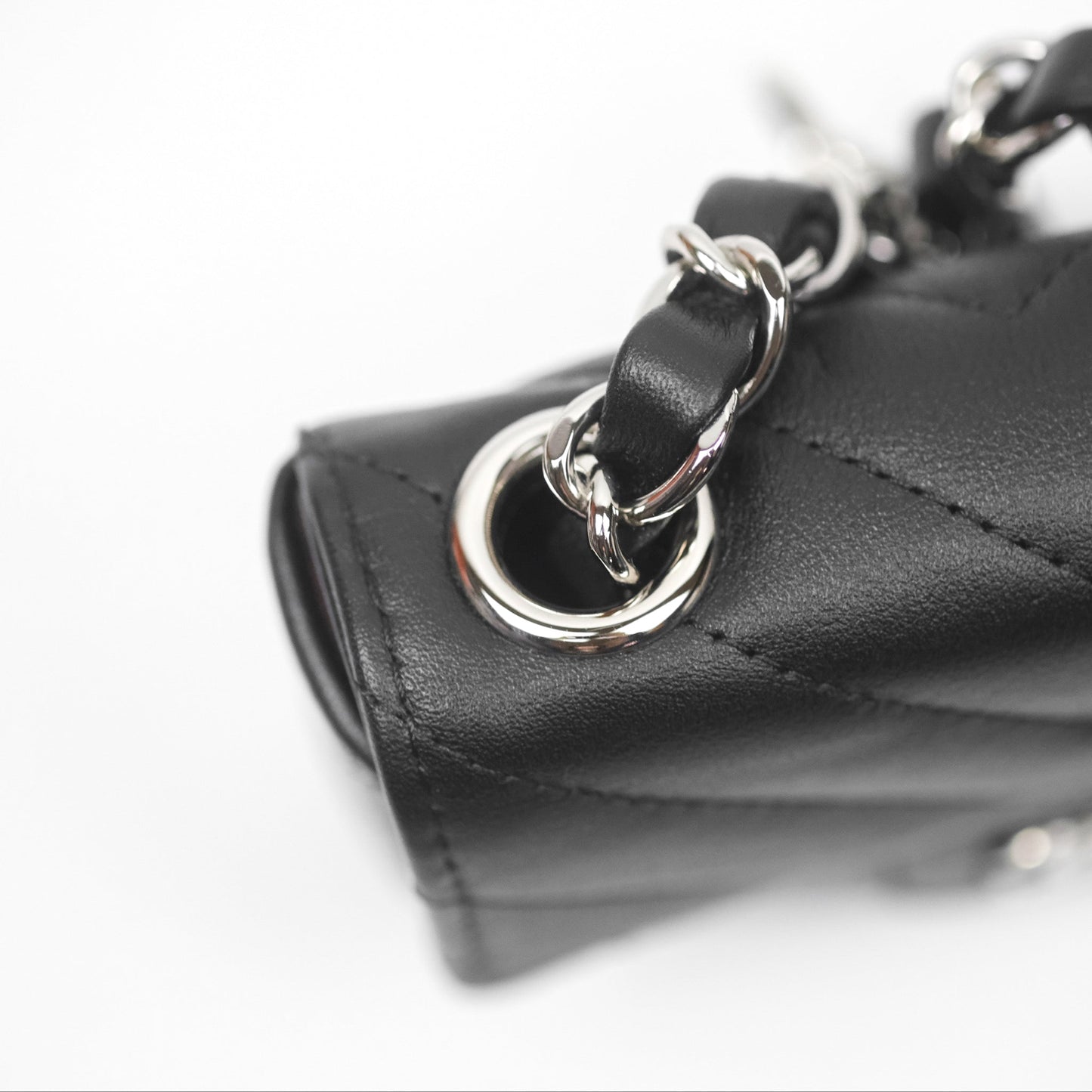 Chanel Mini Card Holder Chain Belt Bag Chevron Black Calfskin Silver Hardware