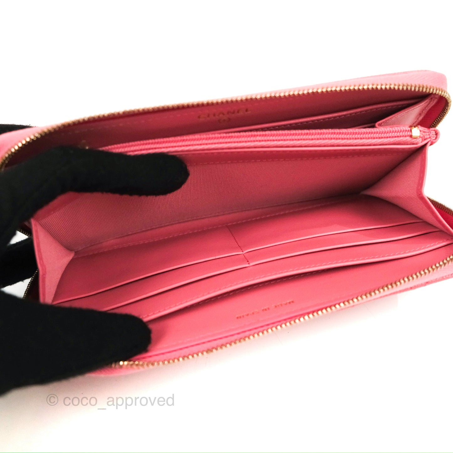 Chanel Classic Zip Long Wallet Quilted Pink Caviar Gold Hardware